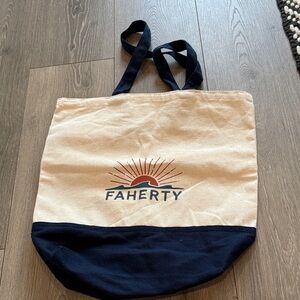 faherty canvas tote bag navy blue and cream
